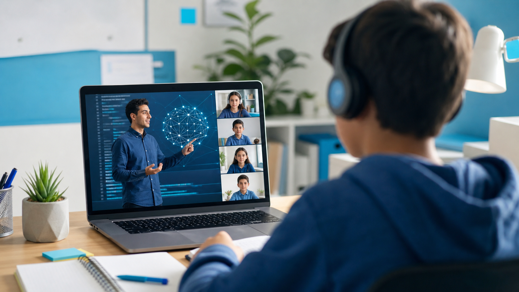 Aula online do curso Código do Futuro com alunos acompanhando pelo computador