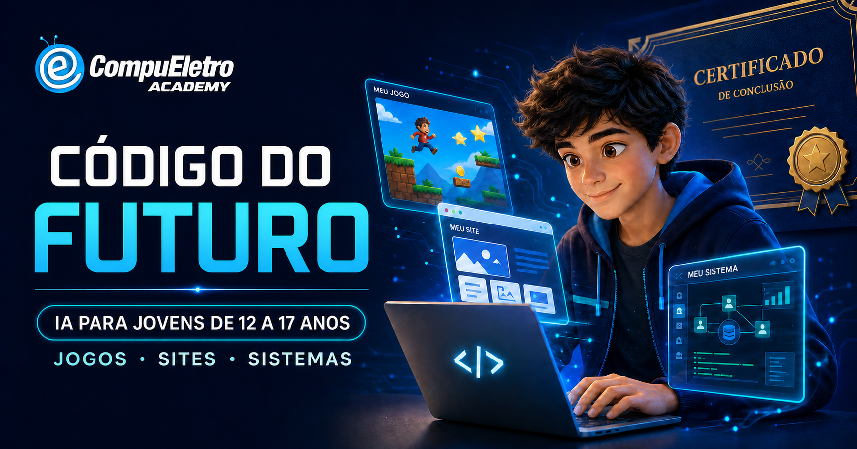 Código do Futuro, curso de inteligência artificial para jovens de 12 a 17 anos da Compueletro Academy
